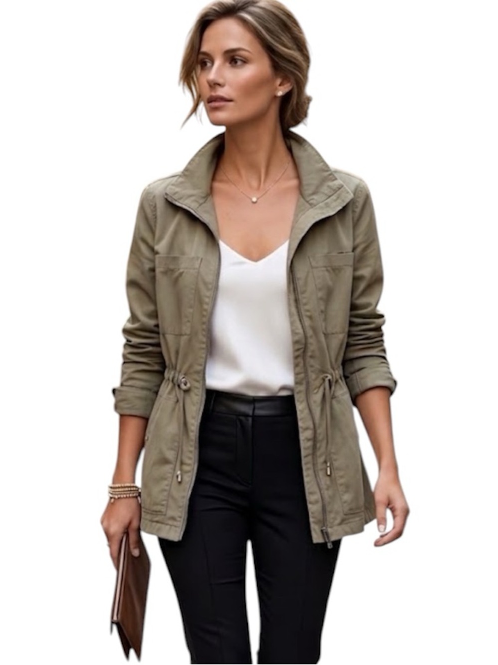 Old Navy Women's Cotton Khaki Tan Utility Drawstring Jacket Size: Small